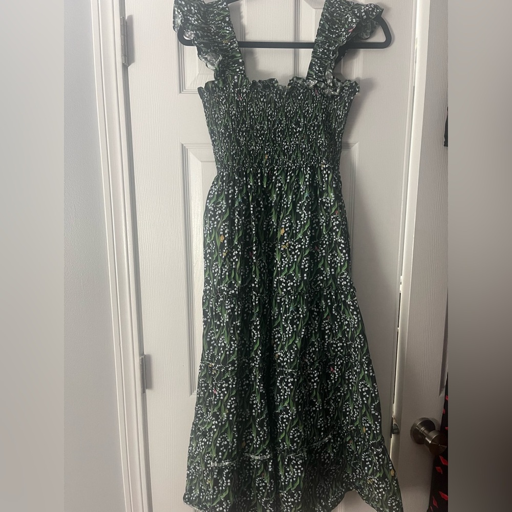 Hill House Green and Black Floral Smocked Midi Dress - Picture 5 of 5